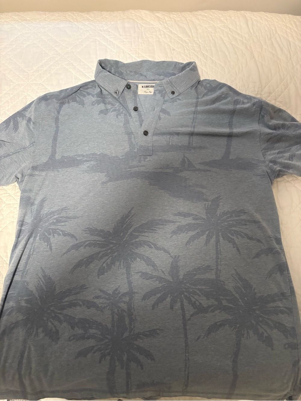 Linksoul Tempus Fugit Men’s XL Blue Palm Tree Print Golf Polo Shirt